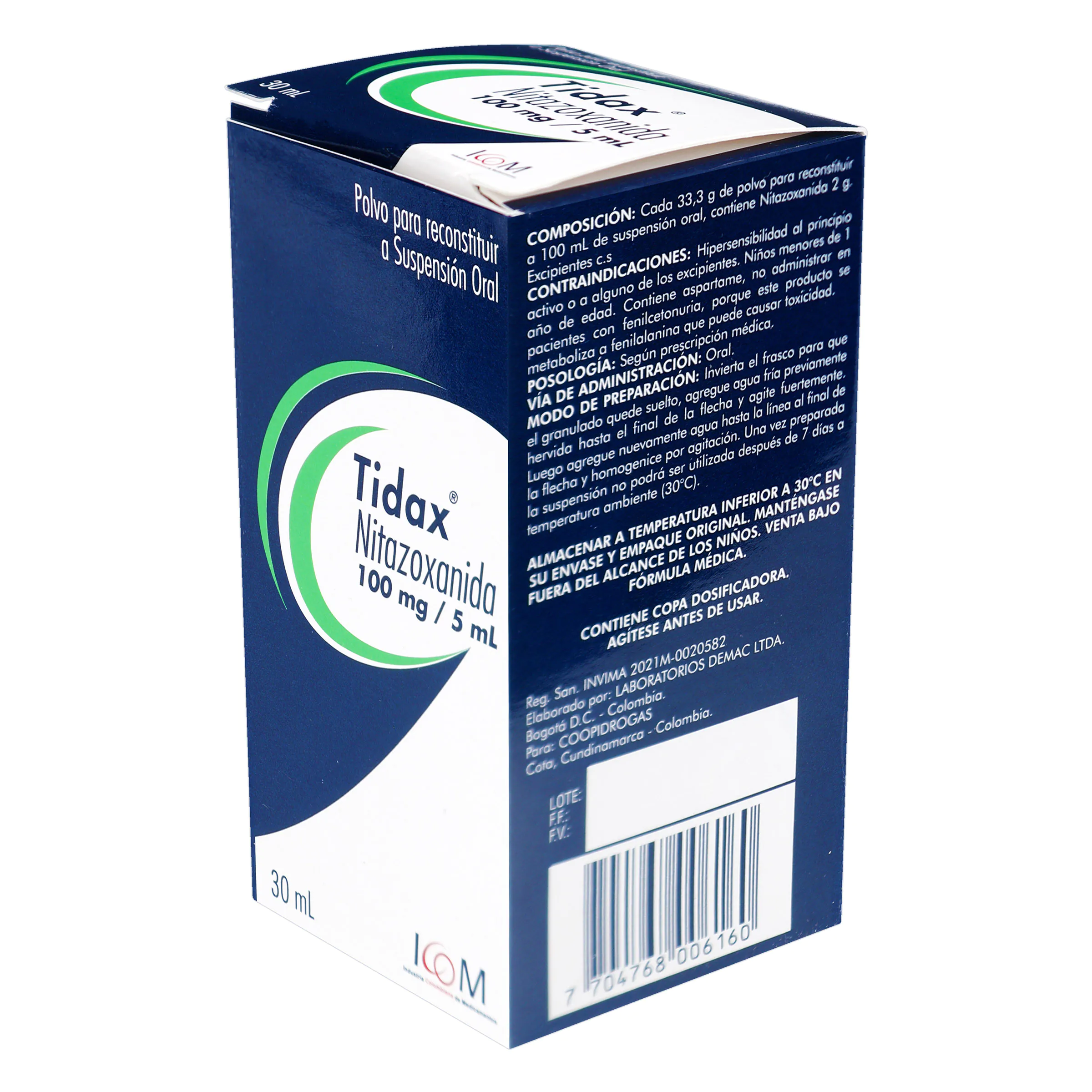 NITAZOXANIDA TIDAX 100MG SUSPENSION 30ML ICOMPCV - Imagen 1