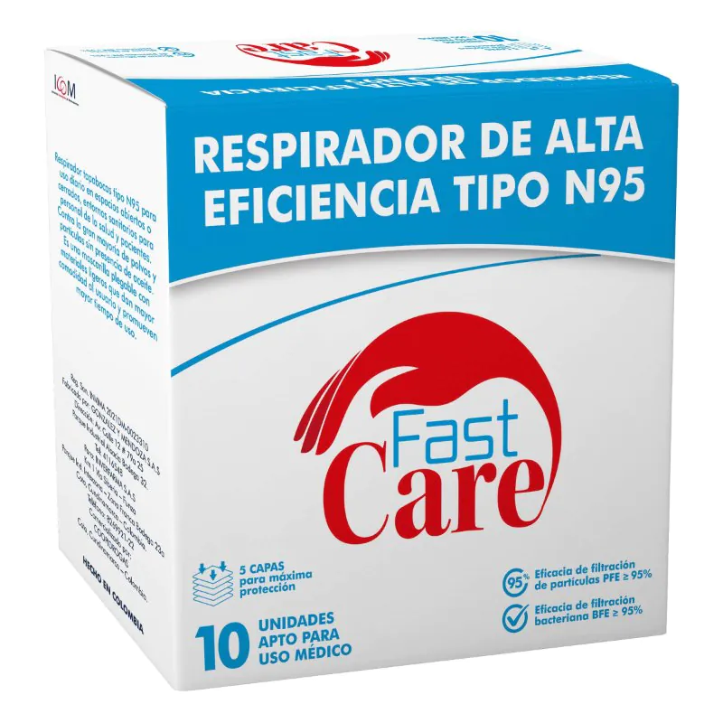 TAPABOCAS FAST CARE TIPO N95 10 UDS ICOM - Imagen 1