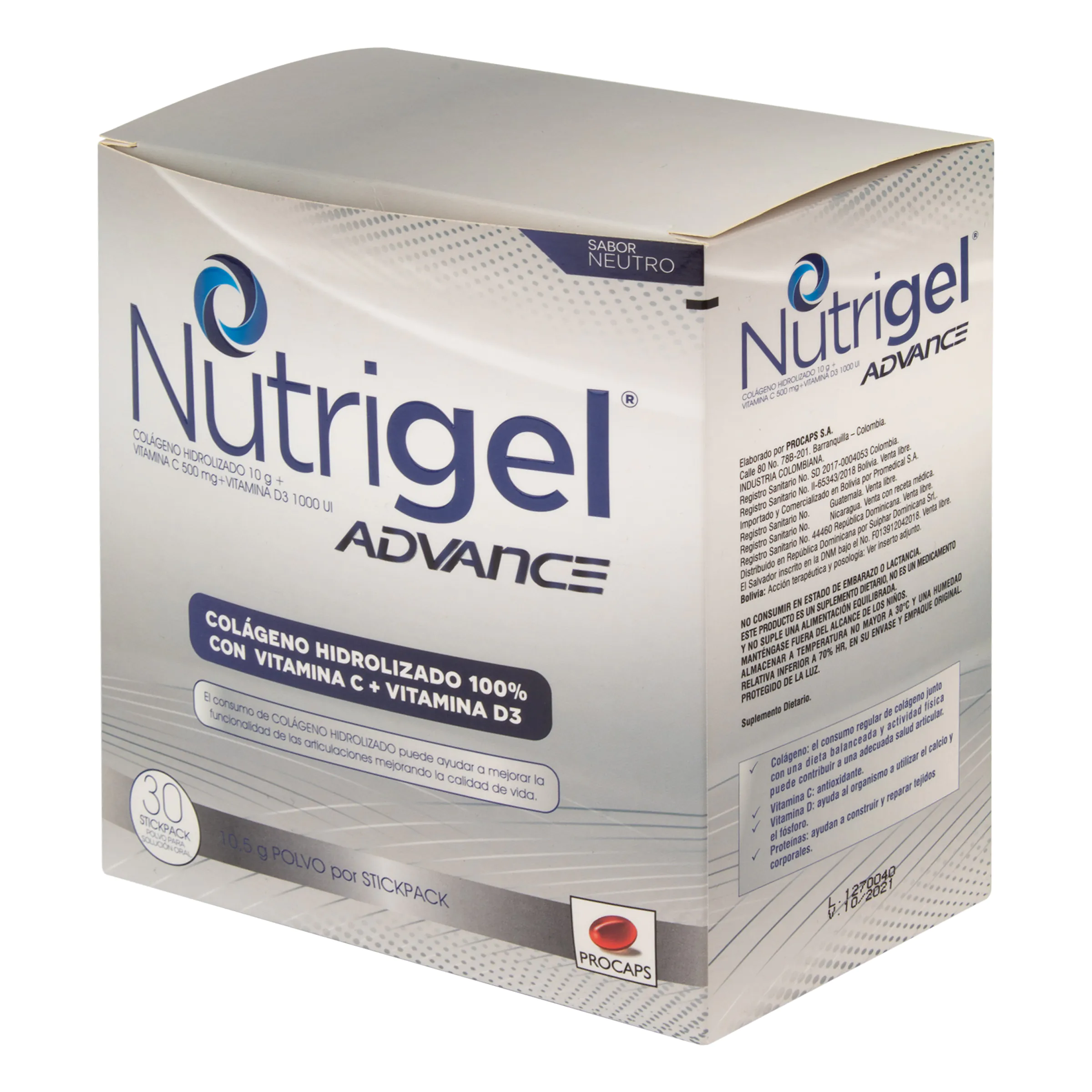 7703153033835-7 NUTRIGEL ADVANCE NEUTRO 30 UND PC - Imagen 1