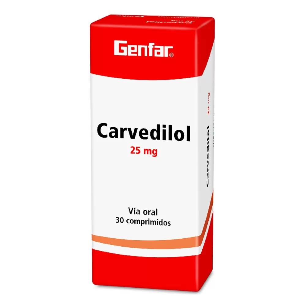 CARVEDILOL 25 MG 30 TABLETAS GF - Imagen 1