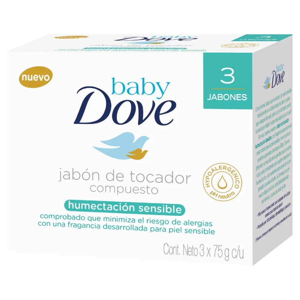 200035836.jpg 3 JABONES DOVE BABY HUMEC.SENSIBLE 75 GR - Imagen 1
