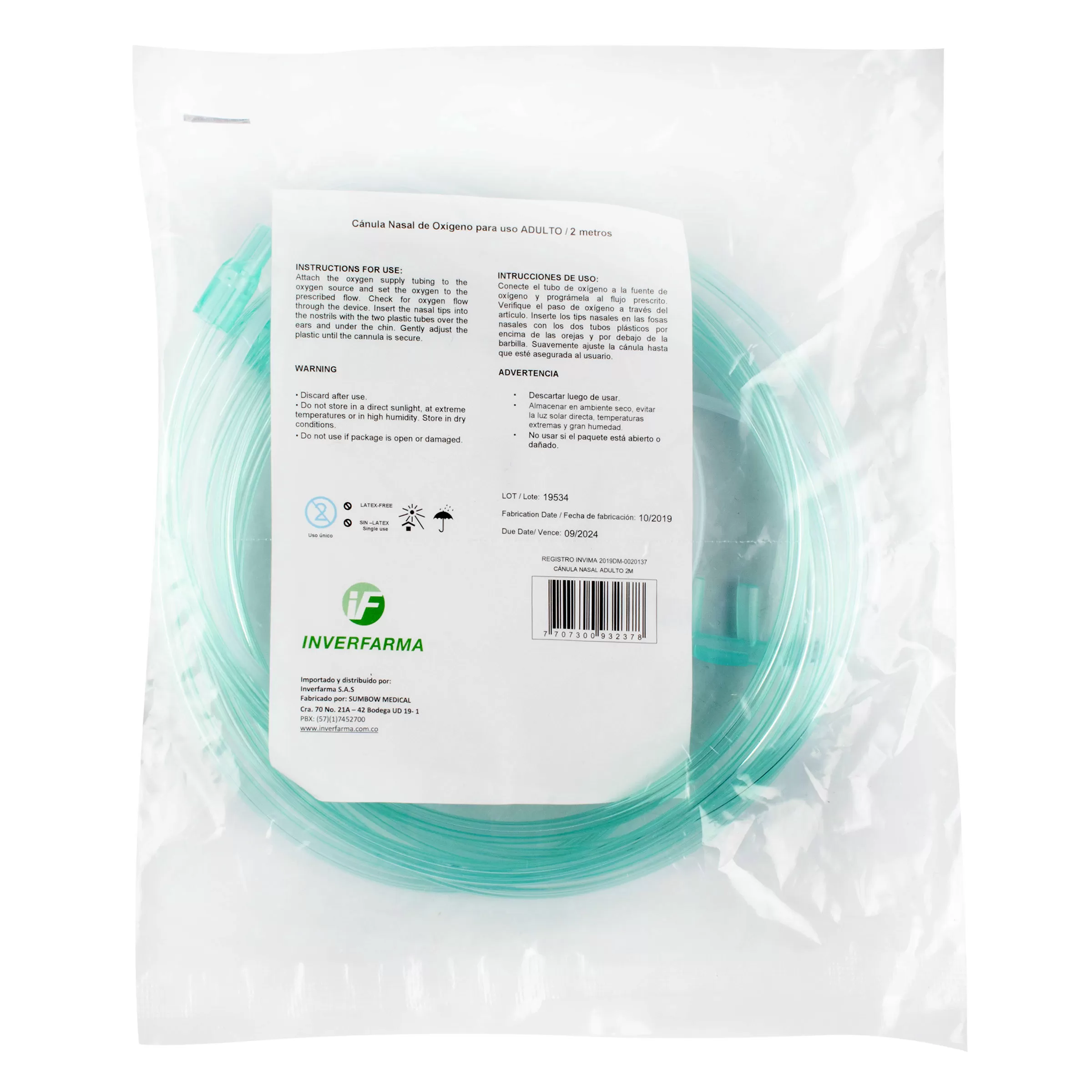 100016691 CANULA NASAL 2 MTS ADULTO INVERFARMA - Imagen 1