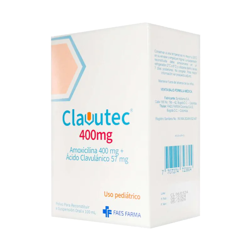 CLAVUTEC 400 MG + 57 MG/5 ML FCO 100ML - Imagen 1