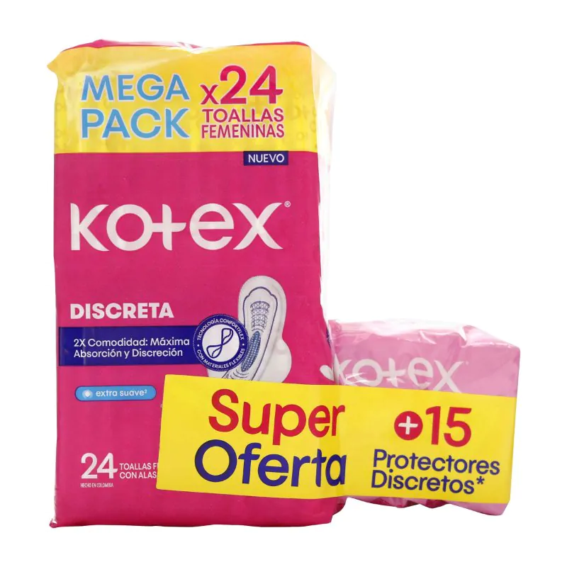 200045367 TOA.KOTEX DISC. MEGA PACK 24UND+15 PROT - Imagen 1