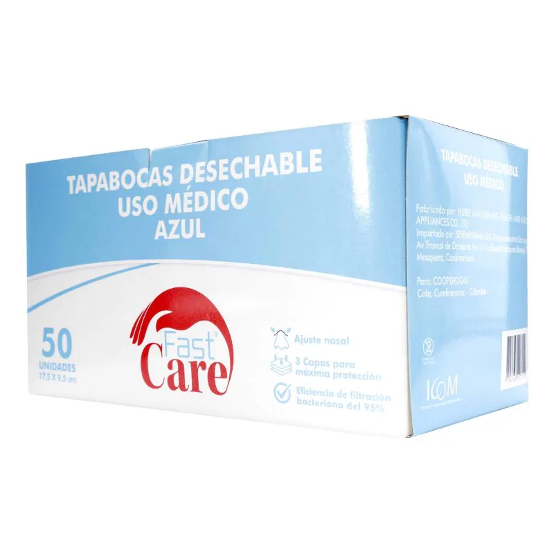 TAPABOCAS AZUL FAST CARE 50UN ICOM - Imagen 1