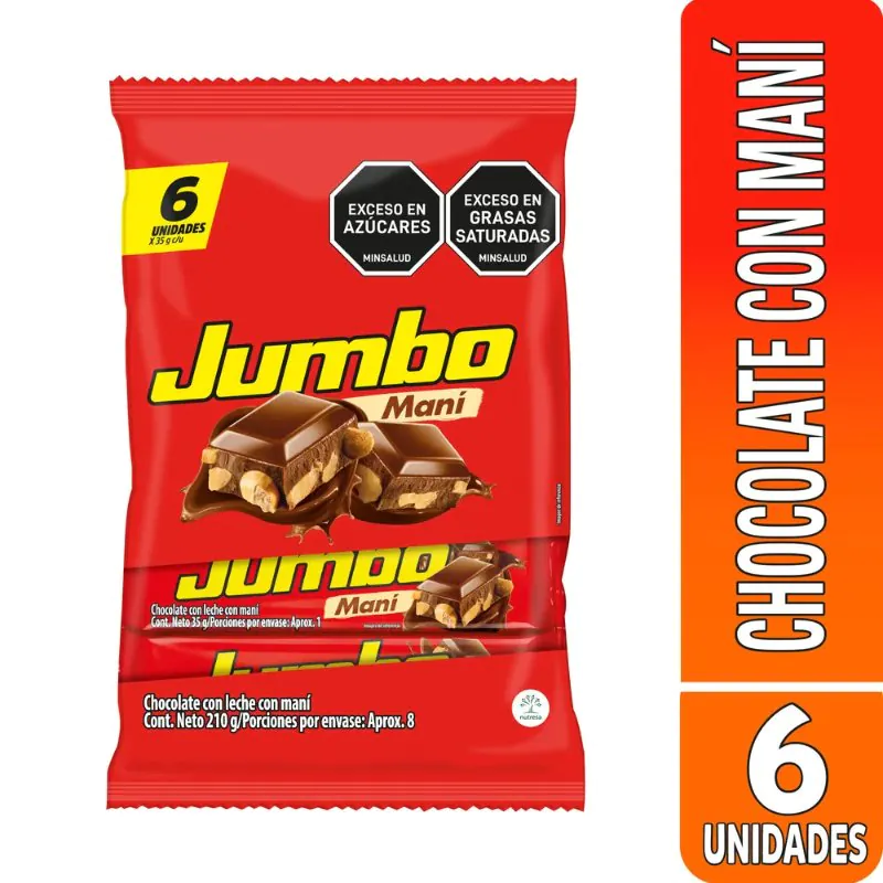 CHOCOLATINA JUMBO MANI 35 GR 6 UNDS - Imagen 1